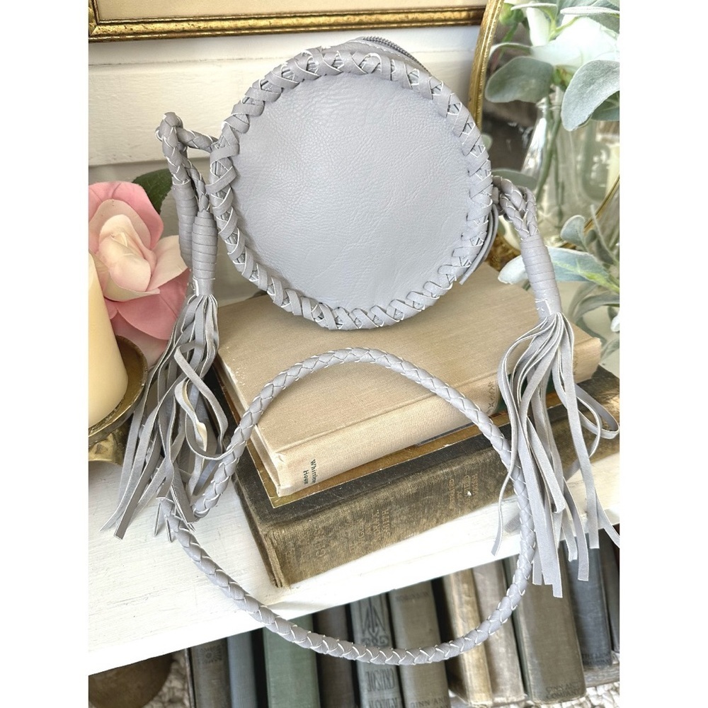 Boho grey fringe crossbody purse